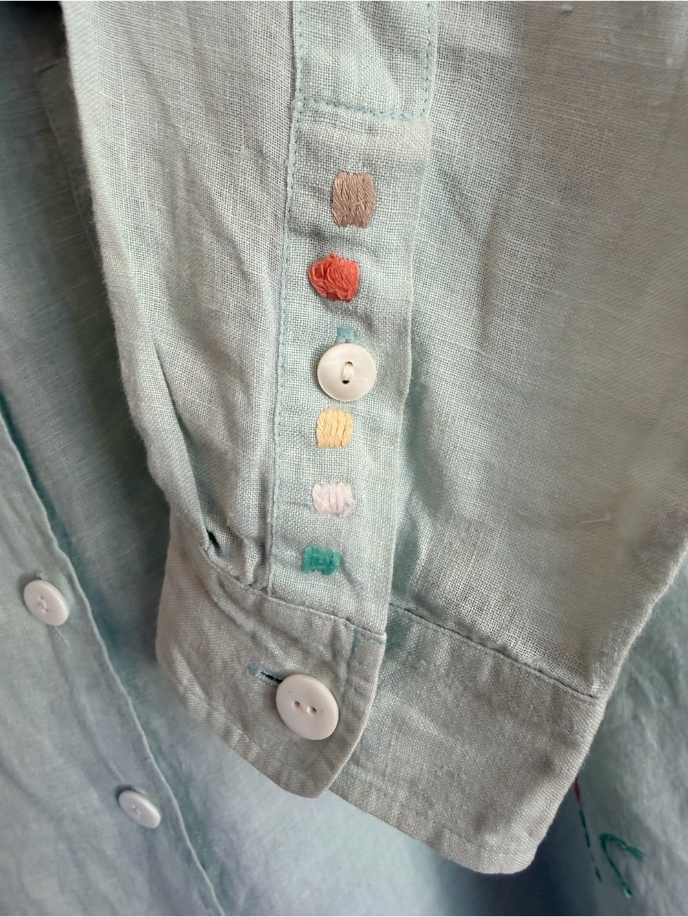 Coldwater Creek 100% Linen Embroidered Button Down Shirt Mint Green L - Picture 7 of 14